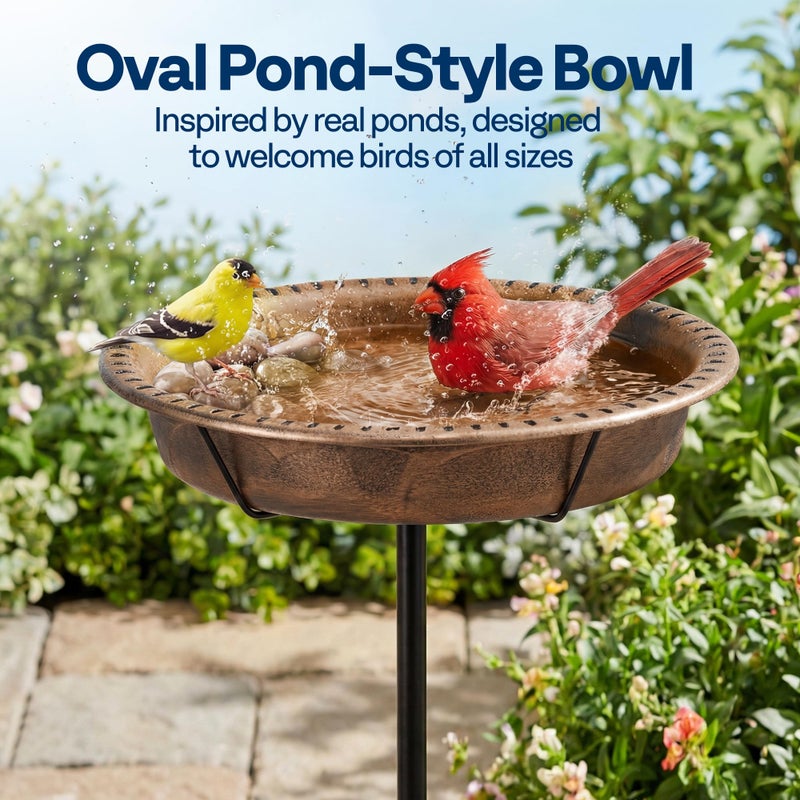 VIVOHOME Oval Bird Bath for Outside, Outdoor Birdbath Bowl with Metal Ground Stake, Weather-Resistant ABS Bird Bath and Feeder for Garden, 1.3 Gallons, Bronze - Image 4