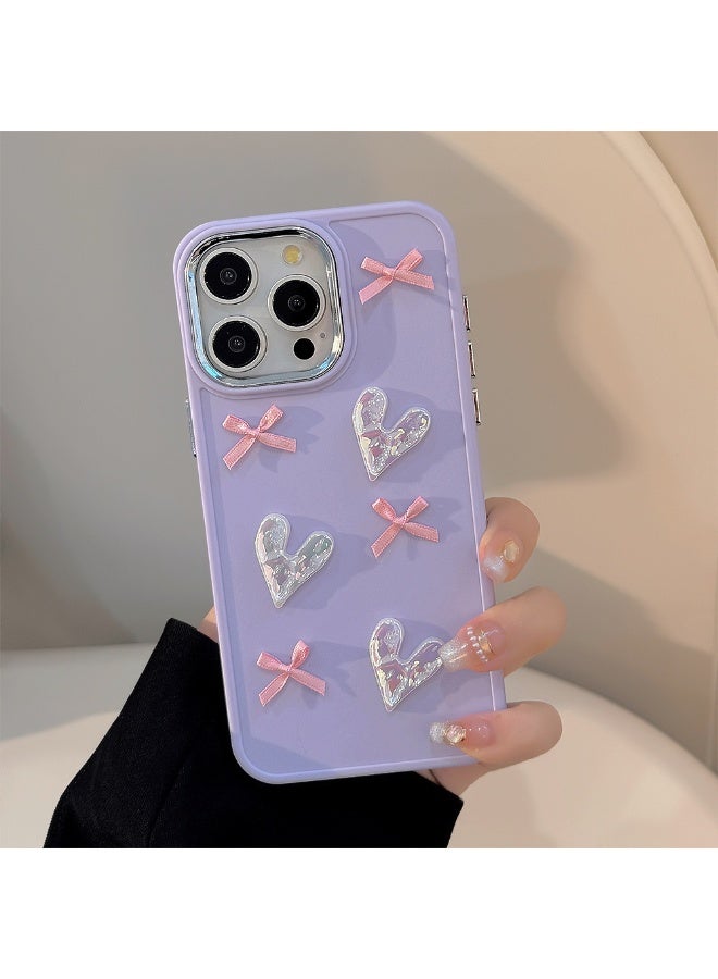 NIBEMINENT Pink Heart Shaped Bow Protective TPU Case Cover For iPhone 15 Pro Max, Purple