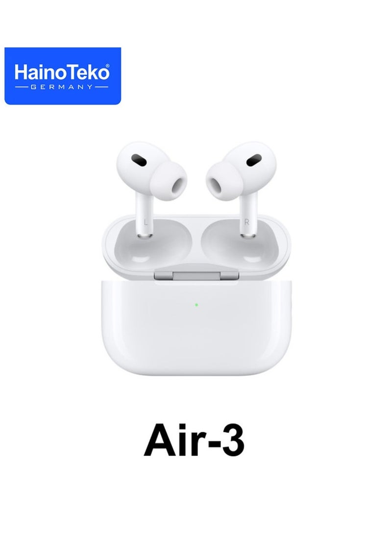 HainoTeko Air-3 Wireless Bluetooth Earbuds – True Wireless In-Ear Headphones with Charging Case, Touch Control, Auto Power On/Off, Built-in Microphone, Noise Cancelling, Long Battery Life, Compact & Lightweight – White | iOS & Android Compatible - Image 1