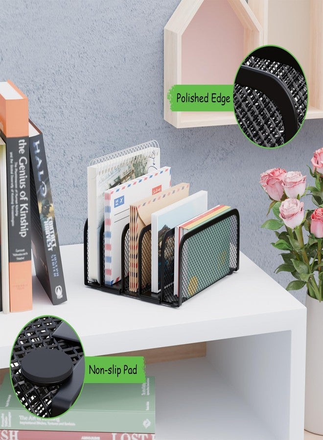 GDINDINFAN Mail Organizer Countertop, Metal File Holder with 5-Slot, Small Desk File Organizer for Letter, Bill, Mail Sorter, Desktop Letter Folder Holders for Office, Home, School (Black) - Image 3