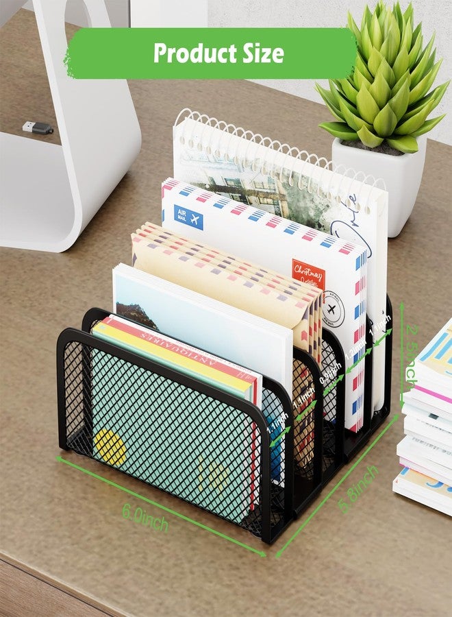 GDINDINFAN Mail Organizer Countertop, Metal File Holder with 5-Slot, Small Desk File Organizer for Letter, Bill, Mail Sorter, Desktop Letter Folder Holders for Office, Home, School (Black) - Image 2