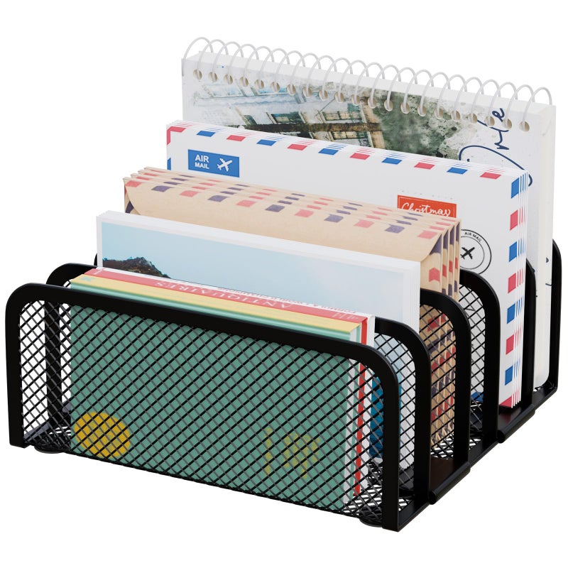 GDINDINFAN Mail Organizer Countertop, Metal File Holder with 5-Slot, Small Desk File Organizer for Letter, Bill, Mail Sorter, Desktop Letter Folder Holders for Office, Home, School (Black) - Image 1
