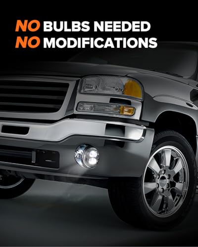 4X4FLSTC New Version LED Fog Lights Assembly Compatible with 2003-2006 GMC Sierra 1500/2500/3500 & 2007 Sierra Classic Models OEM Direct Replacement Round Fog Lamps Bumper Driving lights Black 1 Pair - Image 2