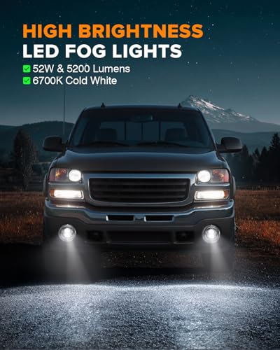 4X4FLSTC New Version LED Fog Lights Assembly Compatible with 2003-2006 GMC Sierra 1500/2500/3500 & 2007 Sierra Classic Models OEM Direct Replacement Round Fog Lamps Bumper Driving lights Black 1 Pair - Image 4