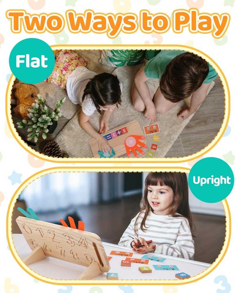 JAiiMen Montessori Educational Toy for Toddlers 2-4 Years, Double-Sided Finger Counting and Number Tracking Board, Colourful Number Building Blocks, Educational Math Wooden Toy Made of Solid Pine Wood for - Image 4