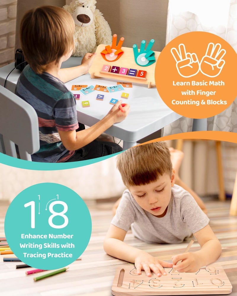 JAiiMen Montessori Educational Toy for Toddlers 2-4 Years, Double-Sided Finger Counting and Number Tracking Board, Colourful Number Building Blocks, Educational Math Wooden Toy Made of Solid Pine Wood for - Image 5
