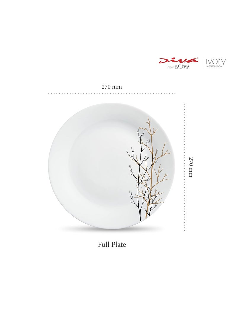 La Opala La Opala Diva, Ivory Collection, Opal Glass Full Plate Set 11" 6 pcs, Golden Fall, White, Standard  - Image 2