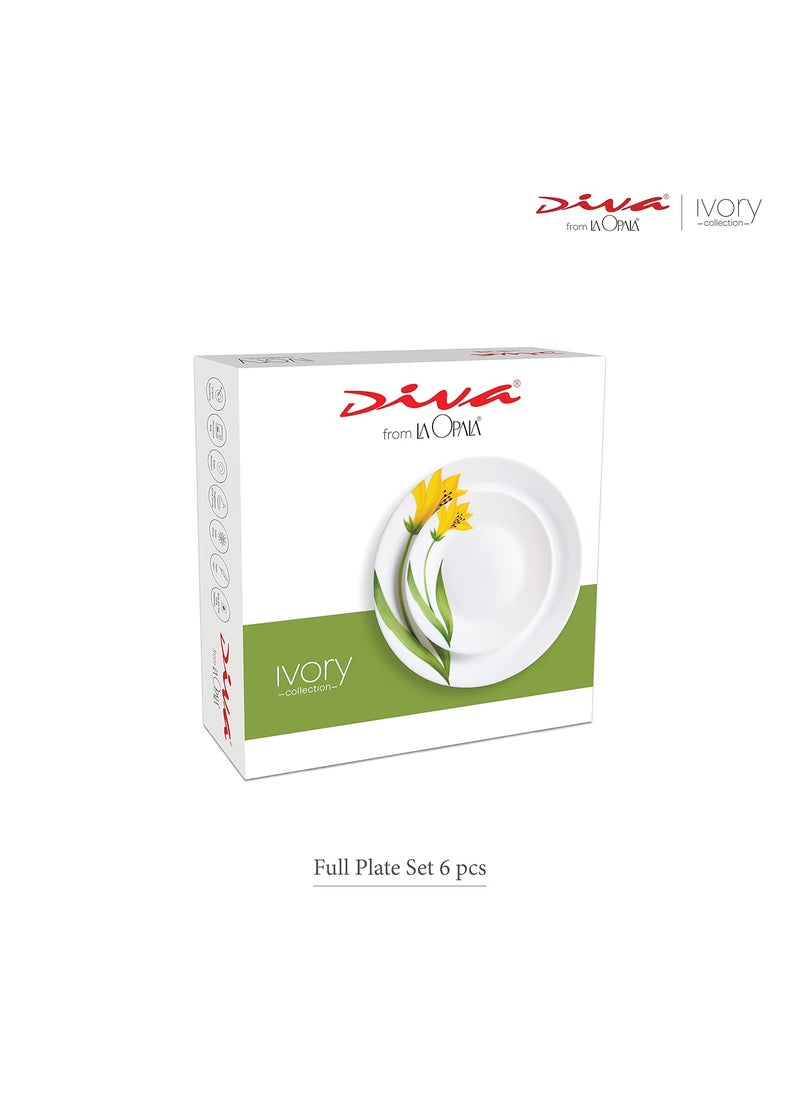 La Opala La Opala Diva, Ivory Collection, Opal Glass Full Plate Set 11" 6 pcs, Golden Fall, White, Standard  - Image 4