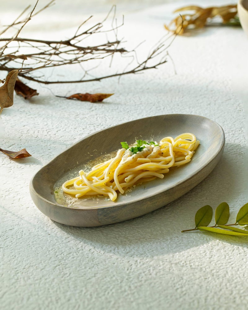 EllementryWisteria Yellow Platter - Large| Elegant Serving Platter with Wooden Board for Home & Dining | Stylish Serveware for Snacks, Appetizers, Fruits, and Desserts - Image 1
