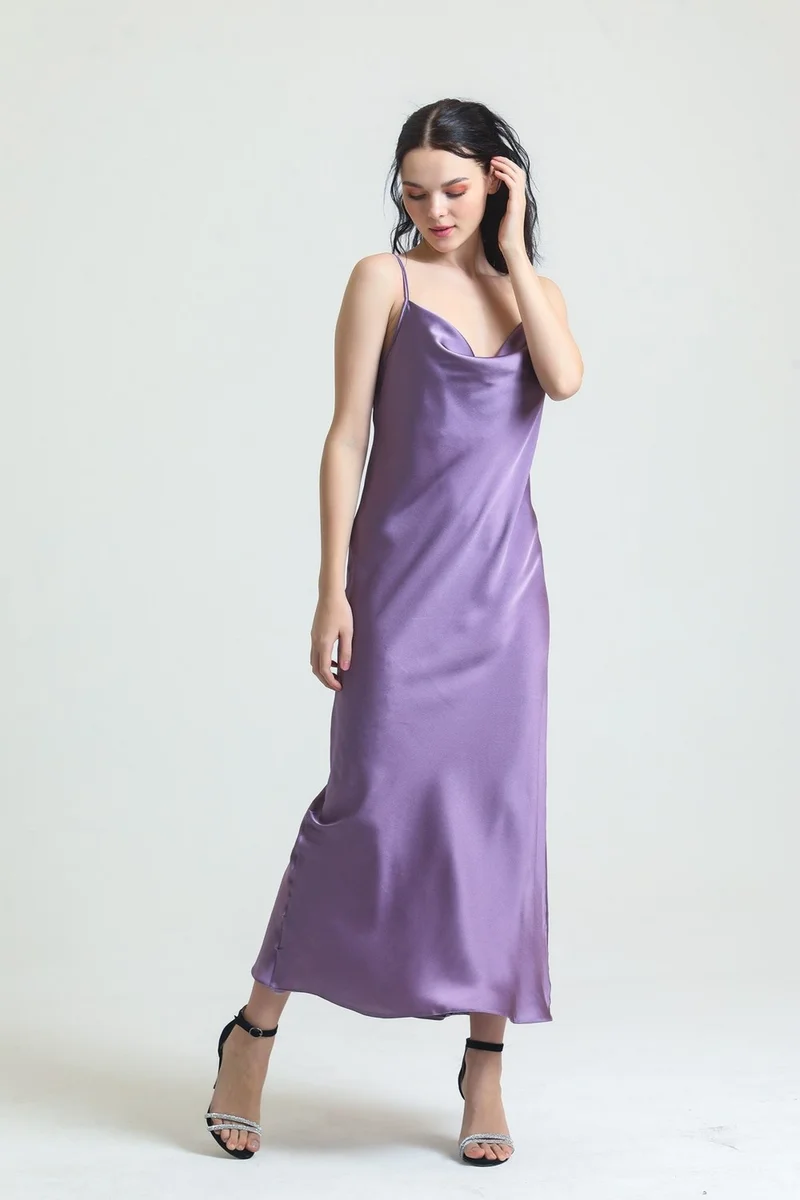 ماجيك فورم 9790 Degaje Collar Crepe Satin Long Nightgown-Lilac