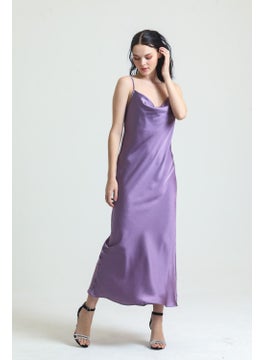 Magic Form 9790 Degaje Collar Crepe Satin Long Nightgown-Lilac  - Image 3