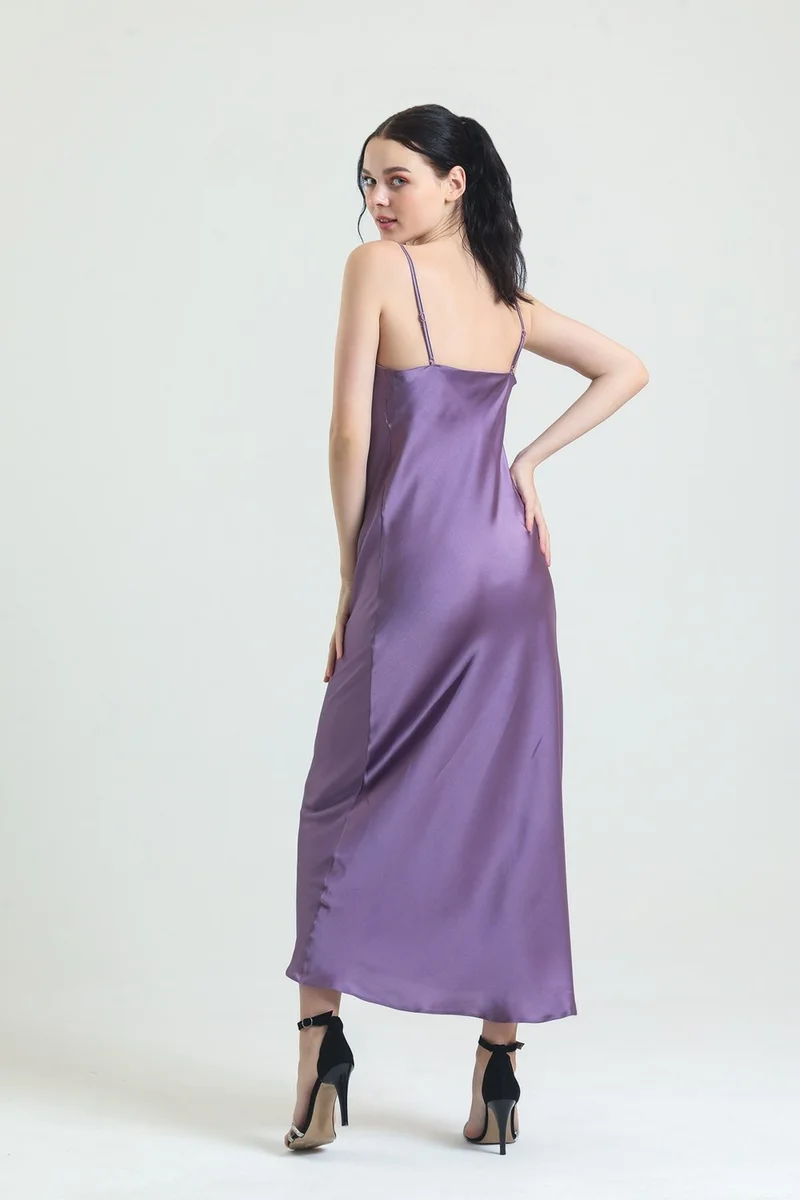 ماجيك فورم 9790 Degaje Collar Crepe Satin Long Nightgown-Lilac