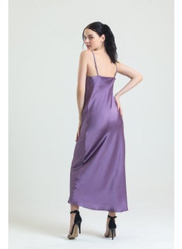 Magic Form 9790 Degaje Collar Crepe Satin Long Nightgown-Lilac  - Image 4