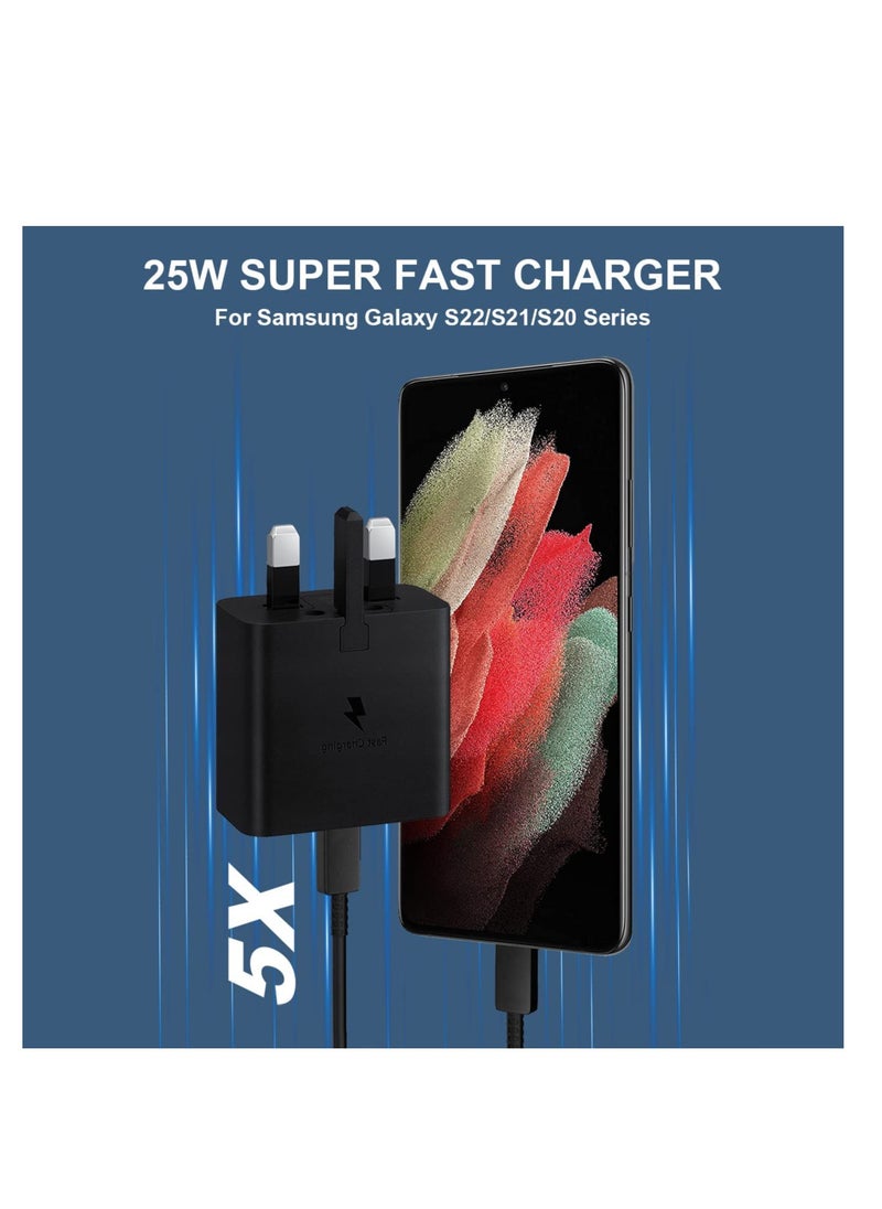 Generic - 25W for Samsung Fast Charger,USB C Mobile Phone Mains Plug UK Wall Charger and Type C Charging Cable for Samsung Galaxy S24, S24+, S24 Ultra, S23, S23 Ultra, S22+, S22+,Note 20,A72,A73,A56,A55,A54,A53,A36,A35,A34,A33,A16,A15,A14,M35,M34,A26,A25 - Image 1