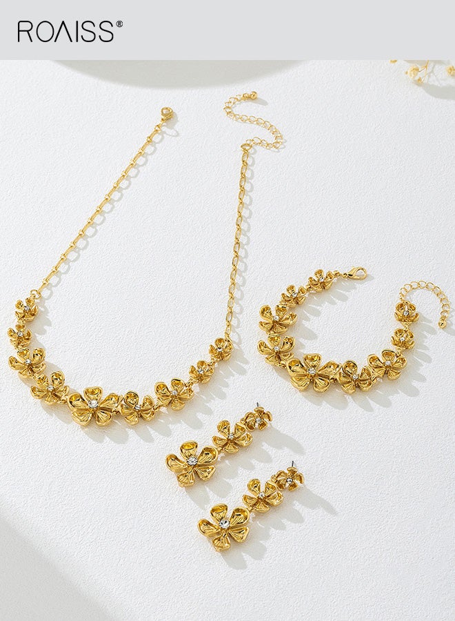 رويس مجموعة أقراط وقلادة من زهرة الماس الأنيقة للنساء، مجموعة مجوهرات ذهبية متعددة الاستخدامات على شكل زهرة، خفيفة الوزن، متألقة للعروس، هدية أنيقة يومية - Image 5