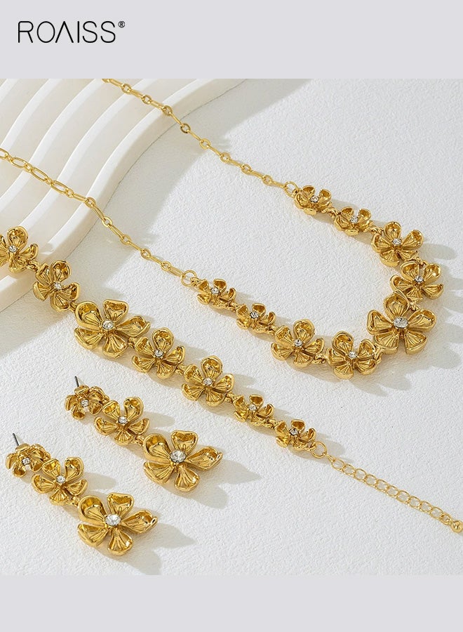رويس مجموعة أقراط وقلادة من زهرة الماس الأنيقة للنساء، مجموعة مجوهرات ذهبية متعددة الاستخدامات على شكل زهرة، خفيفة الوزن، متألقة للعروس، هدية أنيقة يومية - Image 4