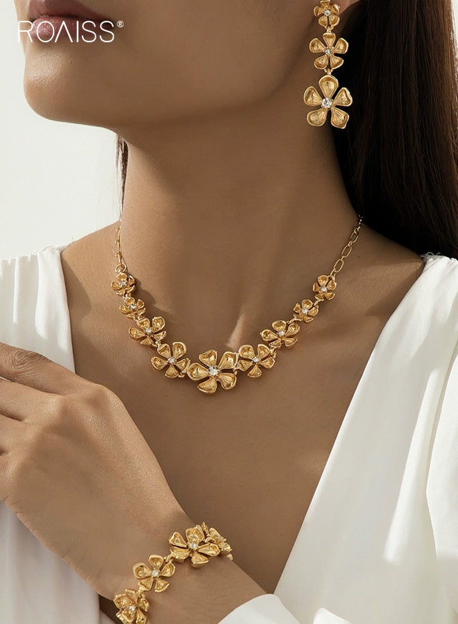 رويس مجموعة أقراط وقلادة من زهرة الماس الأنيقة للنساء، مجموعة مجوهرات ذهبية متعددة الاستخدامات على شكل زهرة، خفيفة الوزن، متألقة للعروس، هدية أنيقة يومية - Image 2