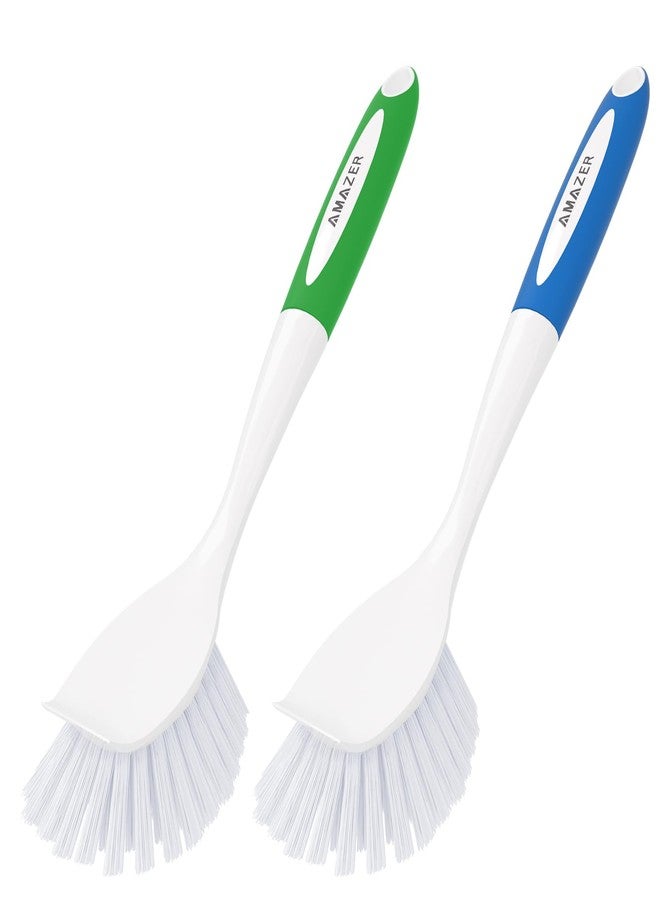 Amazer Dish Brush with Handle, 2 Pack Kitchen Scrub Brushes for Cleaning, Dish Scrubber with Stiff Bristles for Sink, Pots, Pans - Image 1