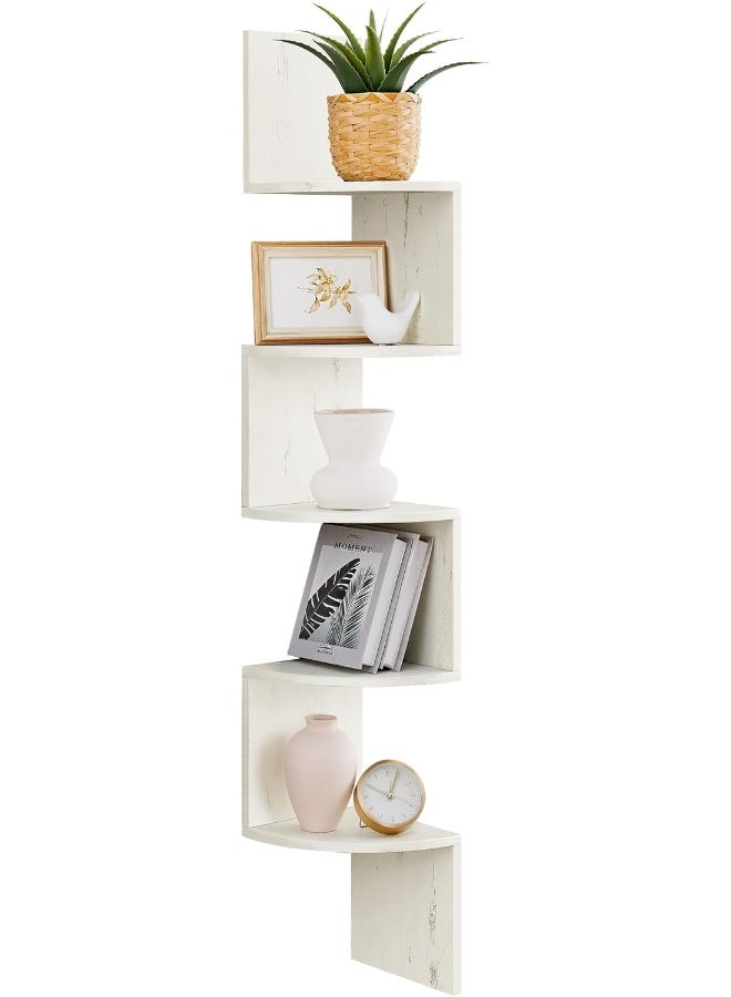 VASAGLE Corner Shelf Wall Mount, 5-Tier Floating Corner Bookshelf, Plant Shelf for Bedroom, Living Room, Bathroom, Home Office, Rustic White - Image 1