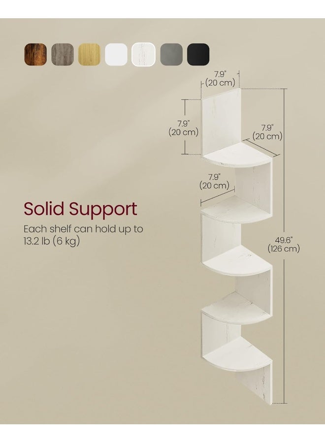 VASAGLE Corner Shelf Wall Mount, 5-Tier Floating Corner Bookshelf, Plant Shelf for Bedroom, Living Room, Bathroom, Home Office, Rustic White - Image 3
