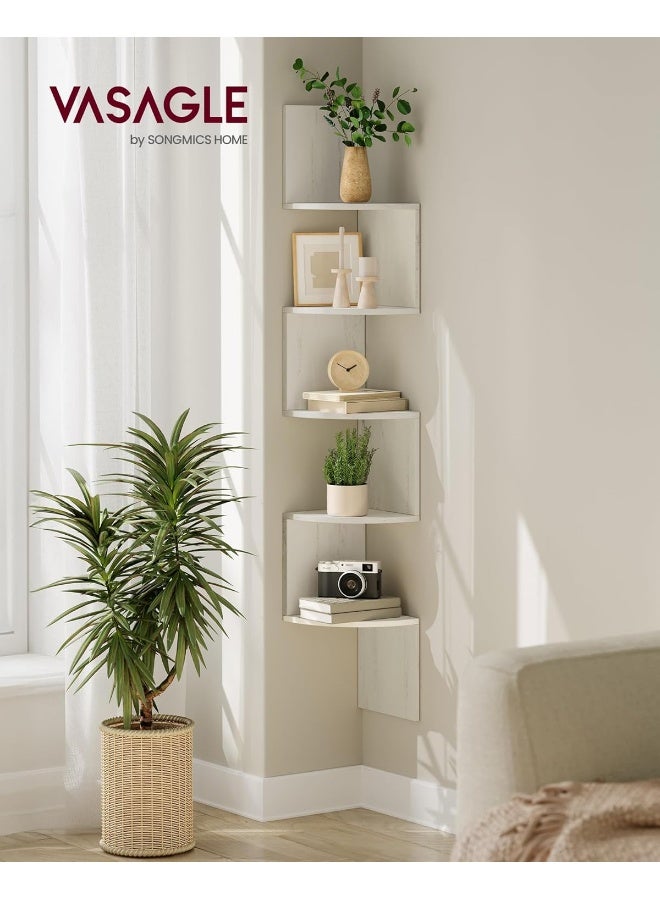 VASAGLE Corner Shelf Wall Mount, 5-Tier Floating Corner Bookshelf, Plant Shelf for Bedroom, Living Room, Bathroom, Home Office, Rustic White - Image 2