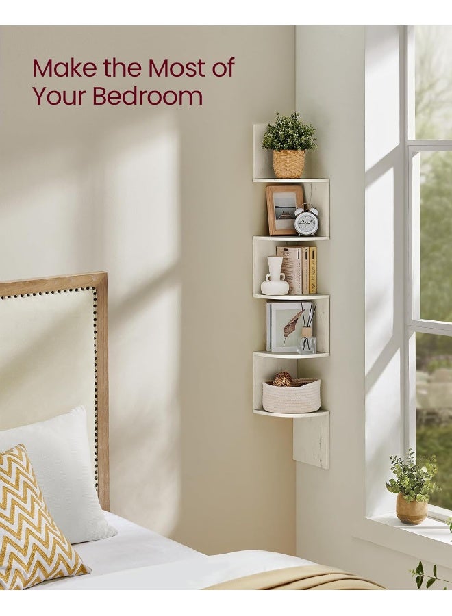 VASAGLE Corner Shelf Wall Mount, 5-Tier Floating Corner Bookshelf, Plant Shelf for Bedroom, Living Room, Bathroom, Home Office, Rustic White - Image 4