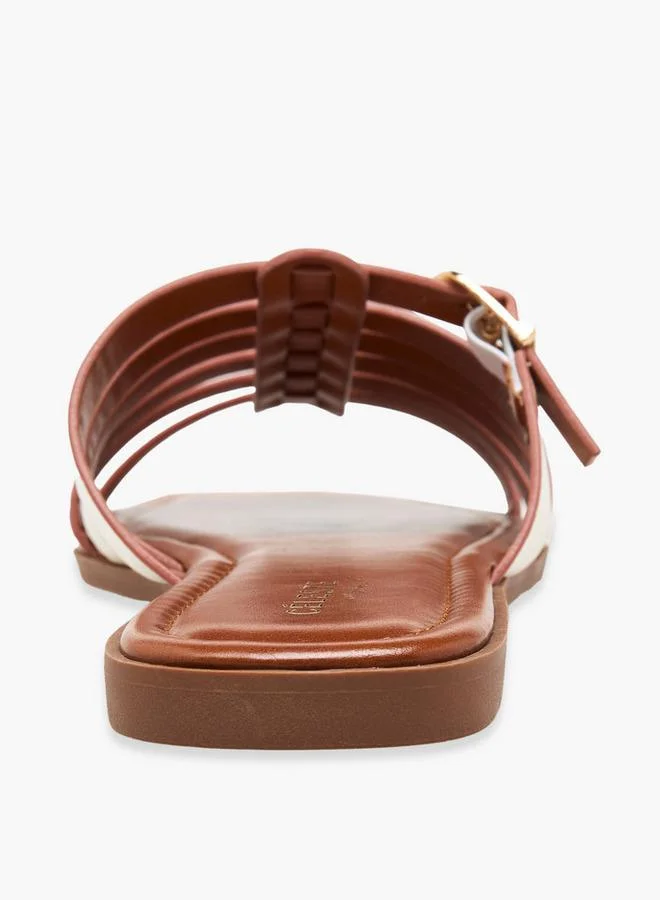 Celeste WHITE Women Slip-On Buckle Accent Sandals for Women | Best Price UAE