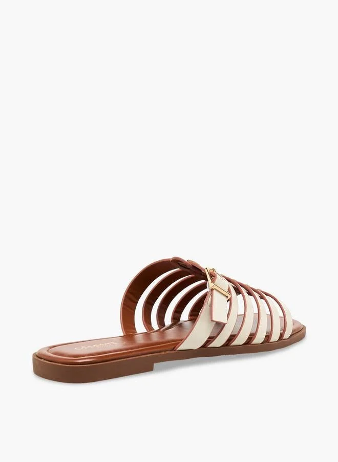 Celeste WHITE Women Slip-On Buckle Accent Sandals for Women | Best Price UAE