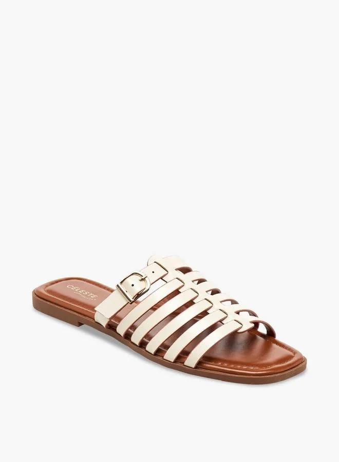 Celeste WHITE Women Slip-On Buckle Accent Sandals for Women | Best Price UAE