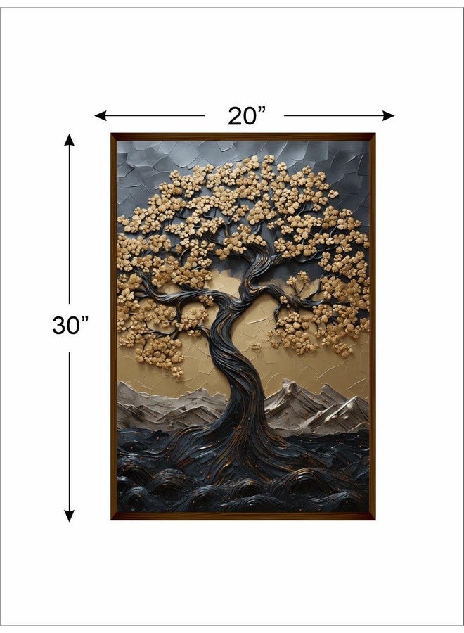 Artsense لوحة شجرة الأمنيات الذهبية من آرتسينس لتزيين الجدران - لوحة جدارية تجريدية لغرفة المعيشة بحجم كبير مع إطار - متعددة الألوان - 20X30 بوصة / (50X71 سم) (شجرة ذهبية) - Image 2