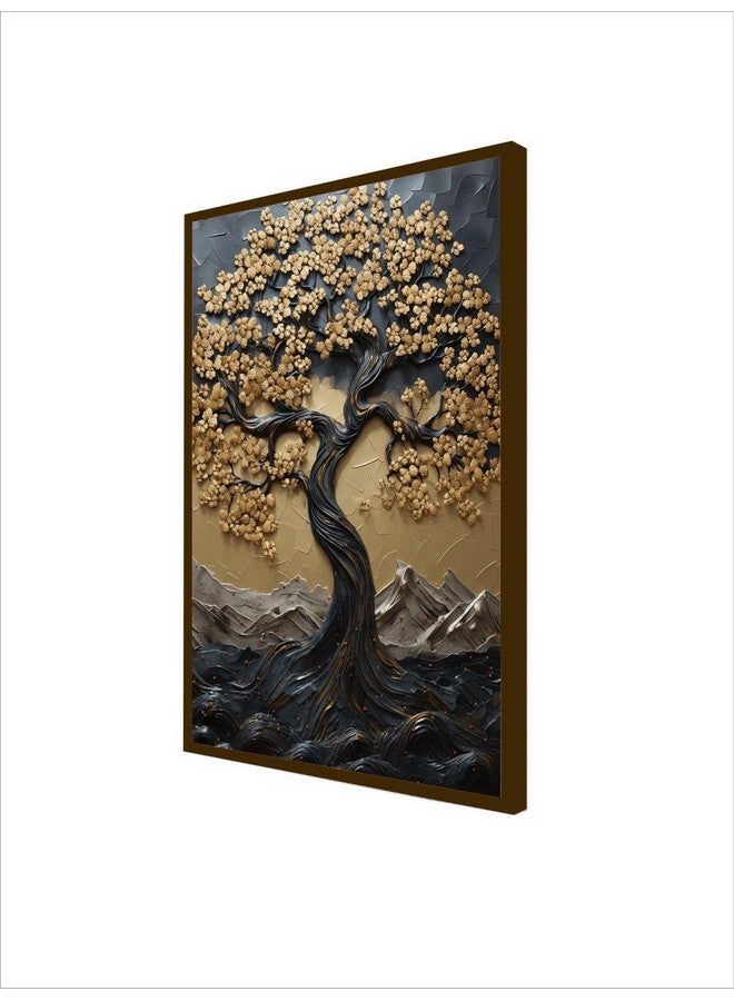 Artsense لوحة شجرة الأمنيات الذهبية من آرتسينس لتزيين الجدران - لوحة جدارية تجريدية لغرفة المعيشة بحجم كبير مع إطار - متعددة الألوان - 20X30 بوصة / (50X71 سم) (شجرة ذهبية) - Image 3