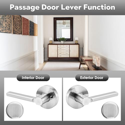 ANNFUZ Round Passage Lever Door Handle Without KeyNonLocking Heavy Duty Interior Keyless Door Hardware for HallwayClosetLaundry RoomReversible Doorknob for LeftRight SideBrushed Nickel - Image 3