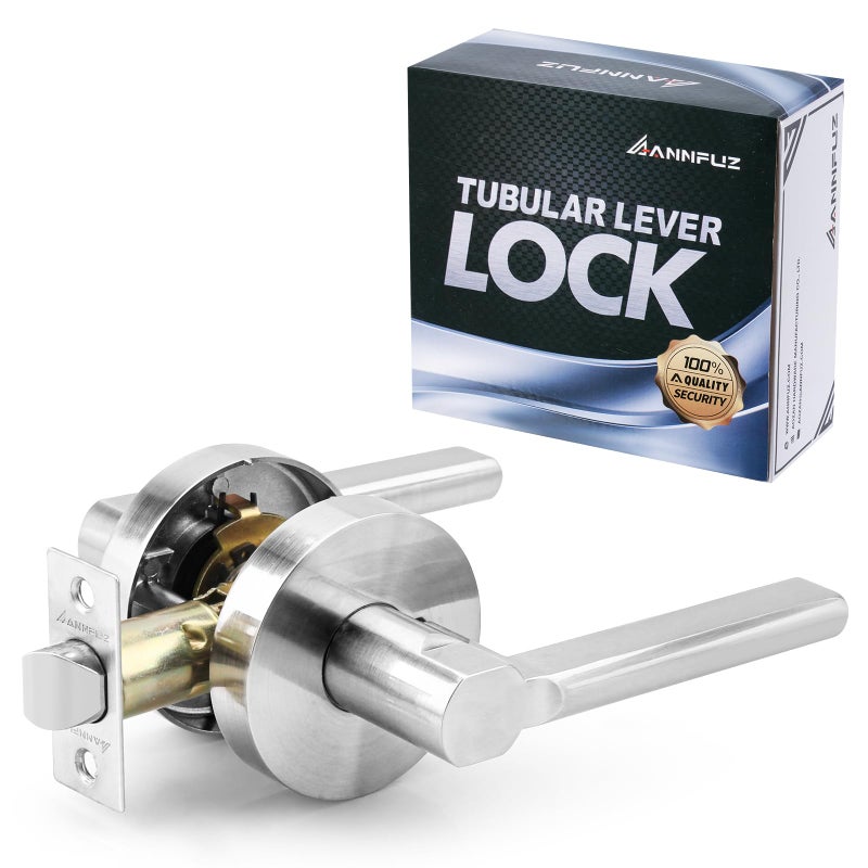 ANNFUZ Round Passage Lever Door Handle Without KeyNonLocking Heavy Duty Interior Keyless Door Hardware for HallwayClosetLaundry RoomReversible Doorknob for LeftRight SideBrushed Nickel - Image 2
