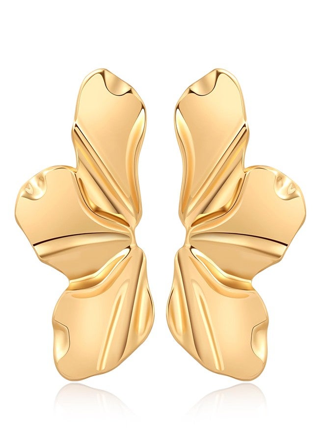 EXPHAIN Irregular Petal Earring For Women Stainless Steel Unique Statement Flower Dangle Earrings Trendy Jewelry Gift, moderate, Brass, No Gemstone - Image 1