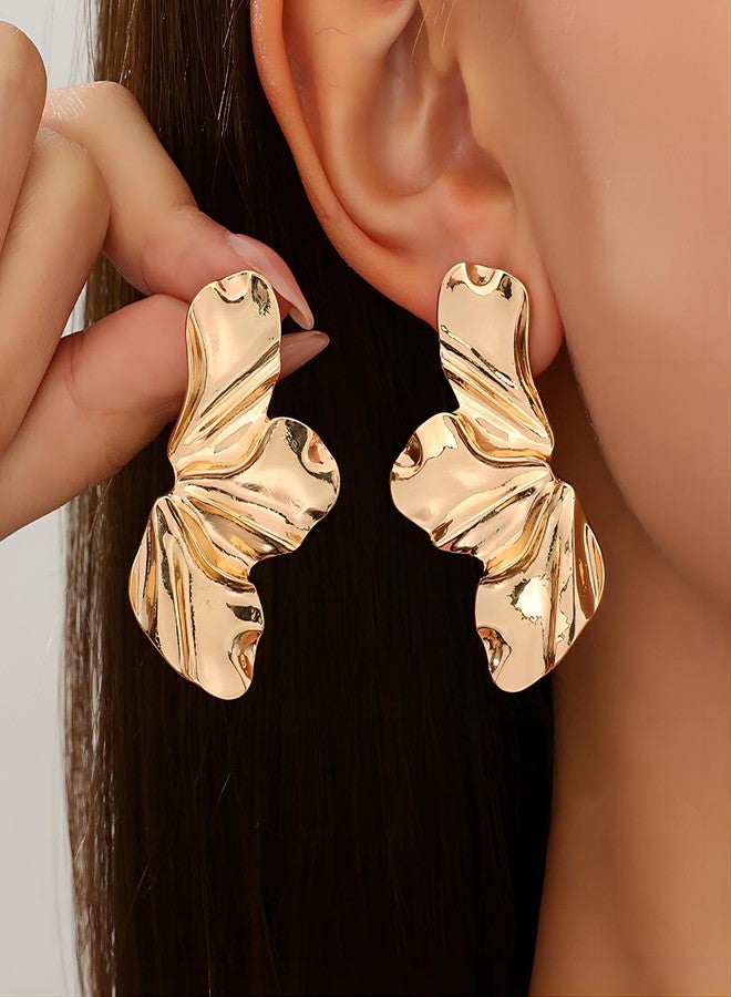 EXPHAIN Irregular Petal Earring For Women Stainless Steel Unique Statement Flower Dangle Earrings Trendy Jewelry Gift, moderate, Brass, No Gemstone - Image 2
