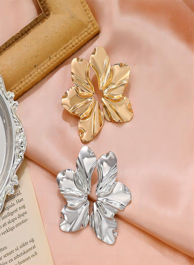 EXPHAIN Irregular Petal Earring For Women Stainless Steel Unique Statement Flower Dangle Earrings Trendy Jewelry Gift, moderate, Brass, No Gemstone - Image 3