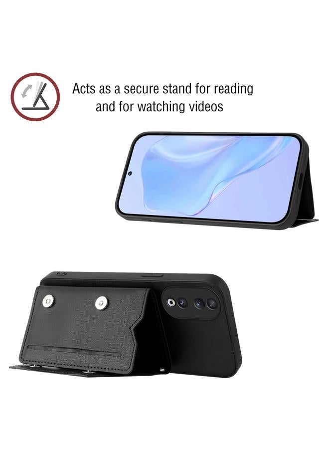 اس-توب جراب لهاتف Honor 90 Skin Feel مع أربع فتحات للبطاقات وحزام معصم - Image 4