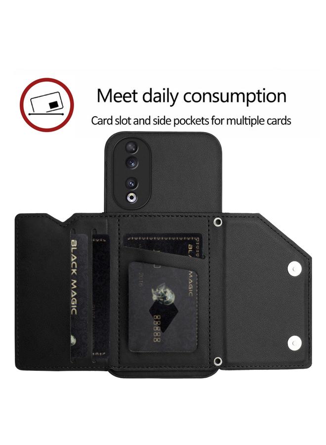 اس-توب جراب لهاتف Honor 90 Skin Feel مع أربع فتحات للبطاقات وحزام معصم - Image 5