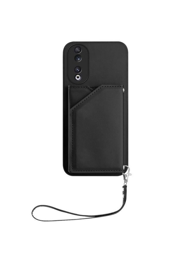 اس-توب جراب لهاتف Honor 90 Skin Feel مع أربع فتحات للبطاقات وحزام معصم - Image 2