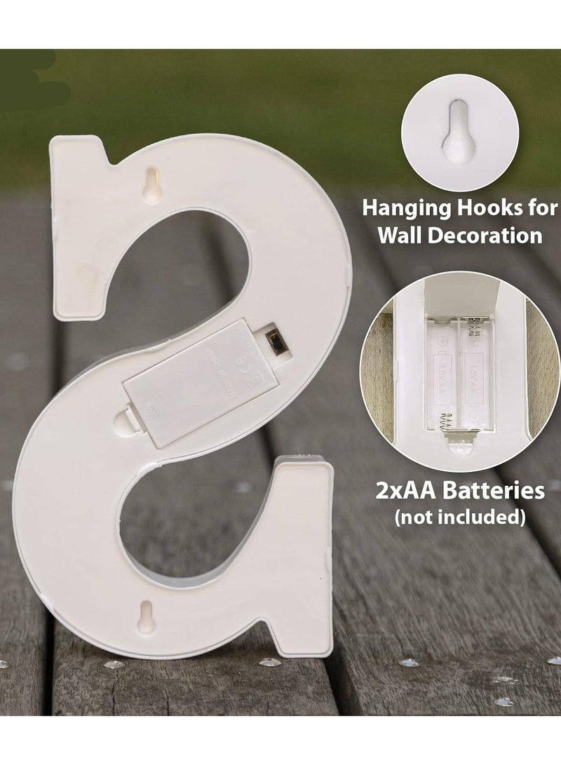 "S" Alphabet LED Marquee Letter Light Up Plastic Letters Standing Hanging Sign, Alphabet Letter For Wedding Birthday Party Home Decoration Battery Operated White 22cm - Image 2