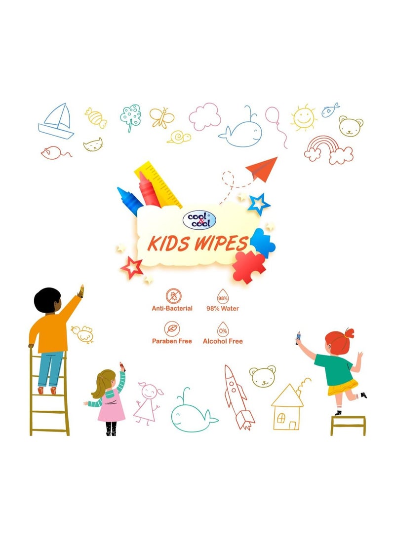 Cool & Cool Kids Wipes 10's Pack of 4 Anti-Bacterial, 98% Water, Safe for Sensitive Skin - Image 2