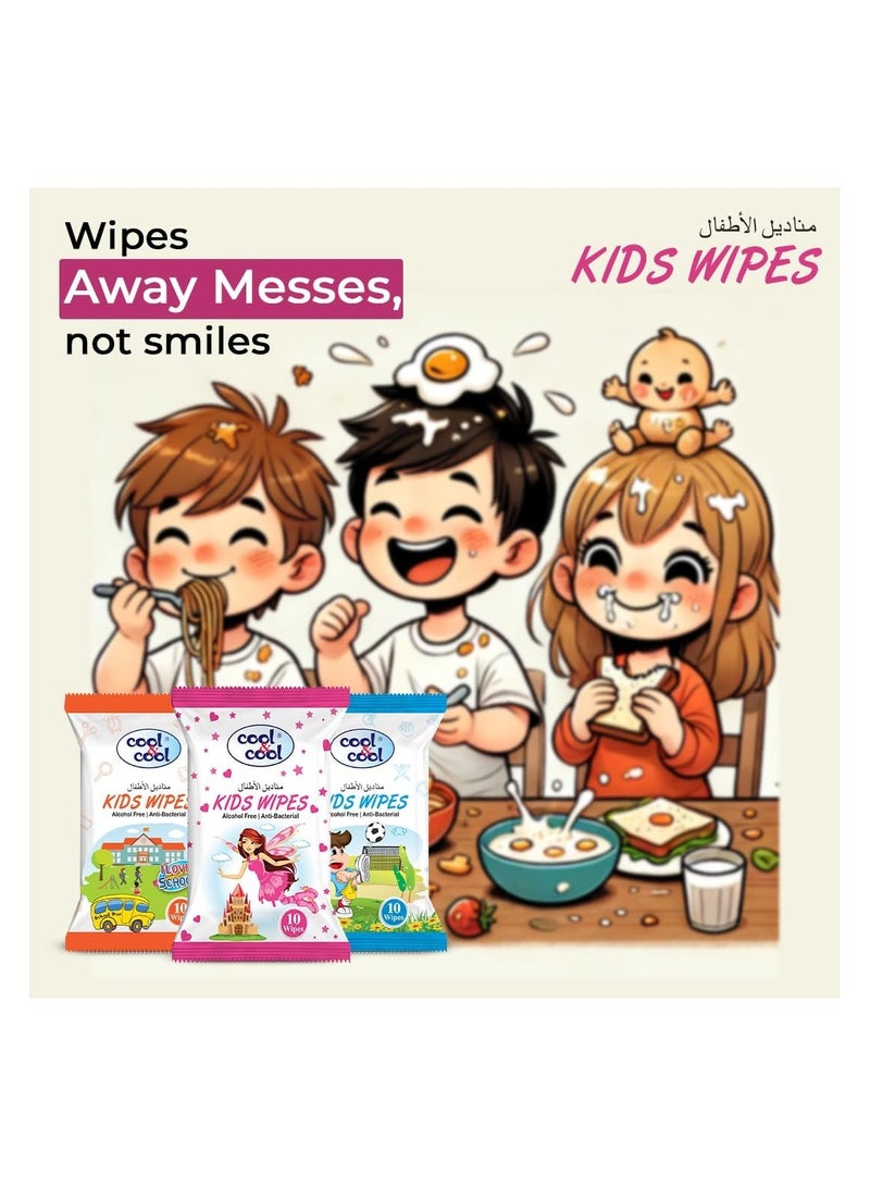 Cool & Cool Kids Wipes 10's Pack of 4 Anti-Bacterial, 98% Water, Safe for Sensitive Skin - Image 5