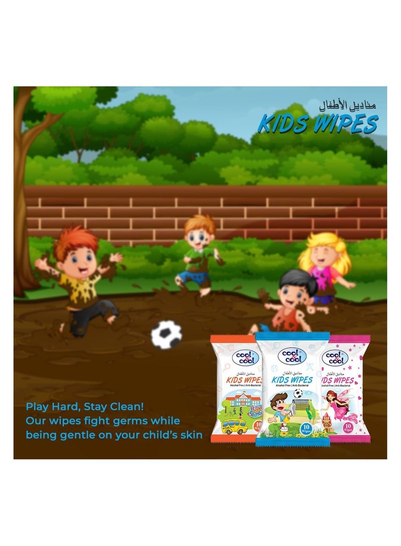 Cool & Cool Kids Wipes 10's Pack of 4 Anti-Bacterial, 98% Water, Safe for Sensitive Skin - Image 4