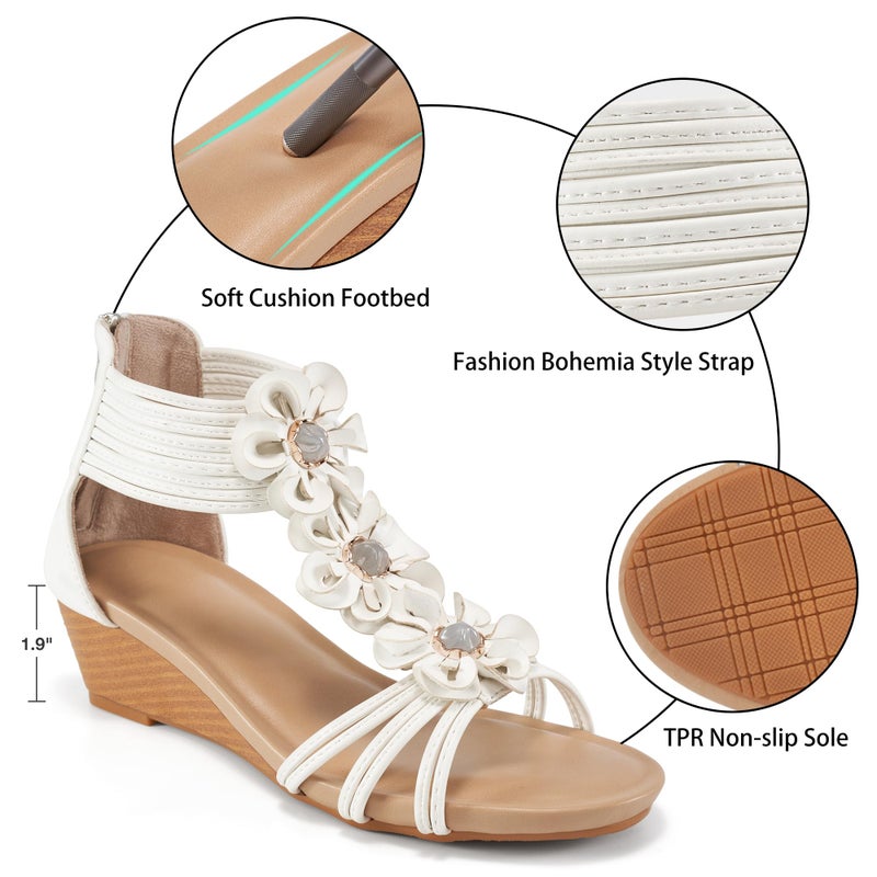 FUDYNMALC Women's Wedge Sandal, Faux Leather Sandals with Zipper, Comfortable Dressy Open Toe Summer Gladiator Platform, Size 7, White - Image 5