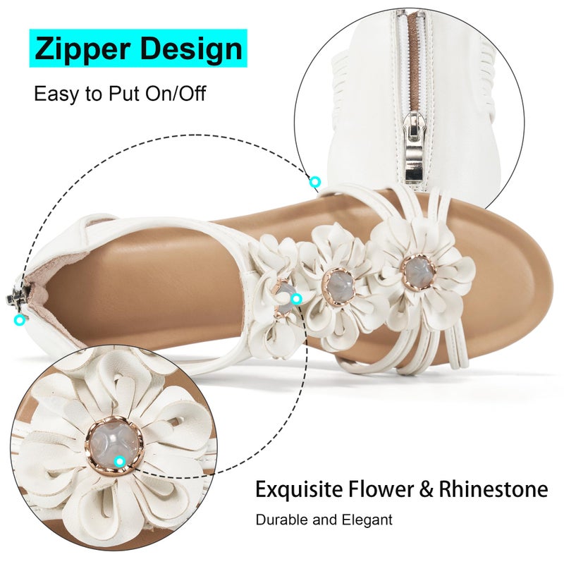 FUDYNMALC Women's Wedge Sandal, Faux Leather Sandals with Zipper, Comfortable Dressy Open Toe Summer Gladiator Platform, Size 7, White - Image 4
