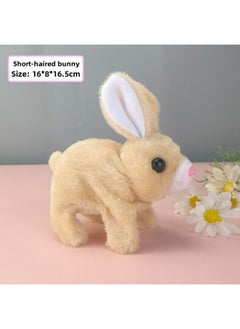 Generic Simulation Electric Plush Rabbit Toy Can Walk Can Call Can Move Ears Small White Rabbit Pet Toy Rabbit Doll-Color:Short-haired Bunny (brown) Nude Outfit  - Image 1
