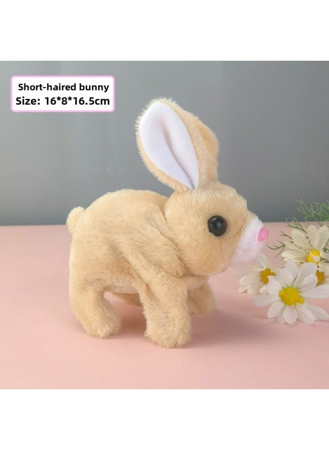 Generic - Simulation Electric Plush Rabbit Toy Can Walk Can Call Can Move Ears Small White Rabbit Pet Toy Rabbit Doll-Color:Short-haired Bunny (brown) Nude Outfit - Image 1