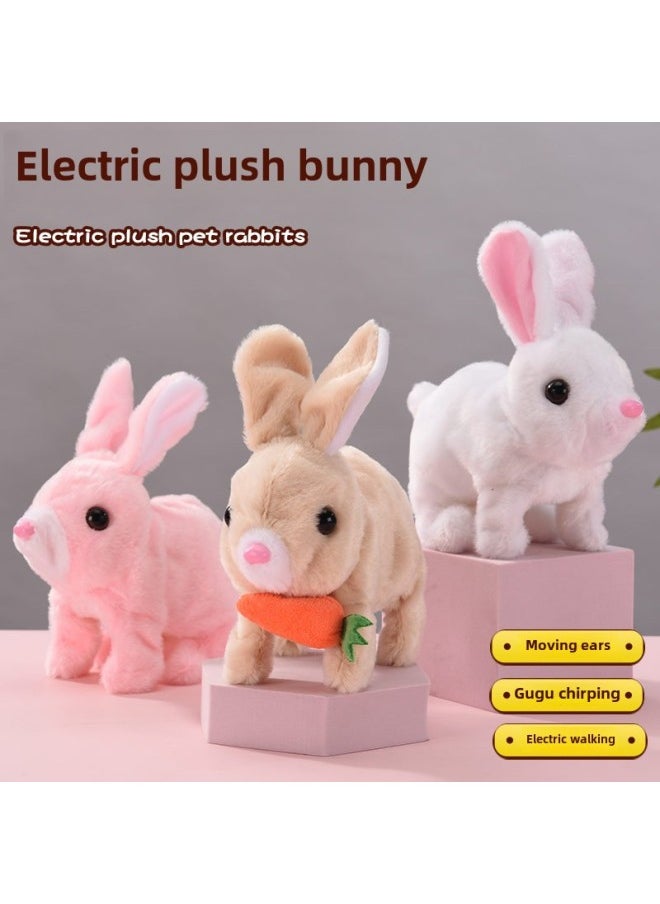 Generic - Simulation Electric Plush Rabbit Toy Can Walk Can Call Can Move Ears Small White Rabbit Pet Toy Rabbit Doll-Color:Short-haired Bunny (brown) Nude Outfit - Image 1