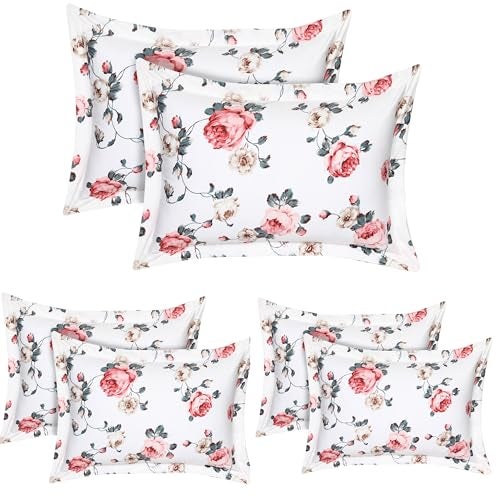 HOUSE FOX Cotton 6 Pcs Zip/Chain Pillow Covers/Cases/Protectors (NOT Pillow) Set of 3 Pair,Size -18x28inch (18 X 28 inch, Red Floral) - Image 1