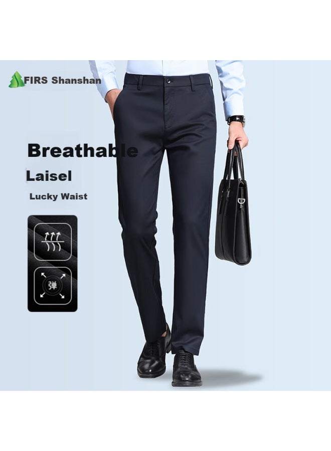 Firs Men'S Casual Pants Spring Summer Ice Silk Slim Fit Business Western Pants Straight Work Pants - Image 1